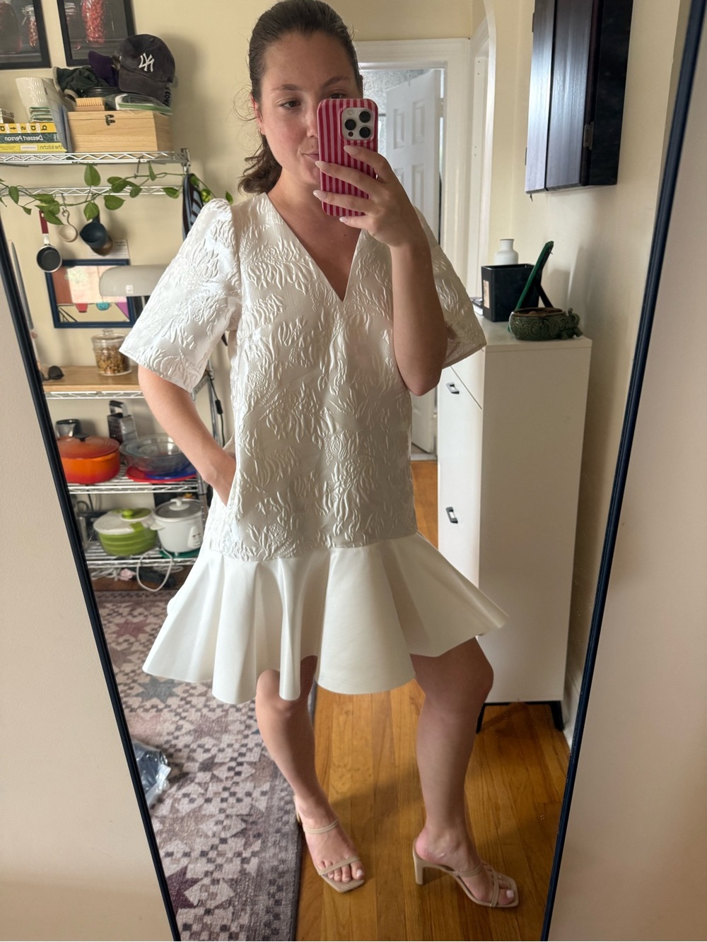 Ganni White Lace Drop-Waist Mini Dress